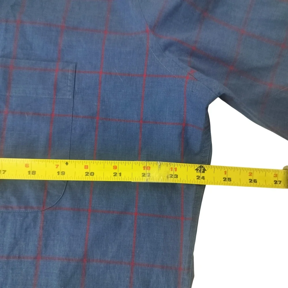 Peter Millar Blue Red Windowpane Check Cotton Button Down Shirt Mens Large